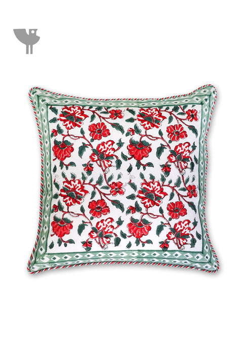 20s Cotton Cushion Cover in Floral Block Print