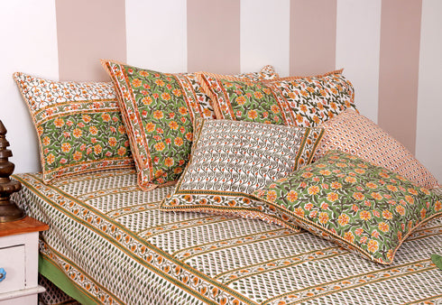 20s Cotton Cushion Cover in Floral Block Print