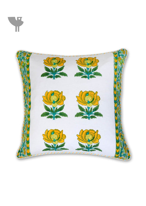 20s Cotton Cushion Cover in Floral Block Print