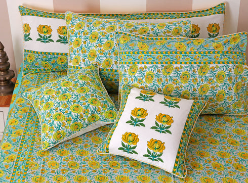 20s Cotton Cushion Cover in Floral Block Print