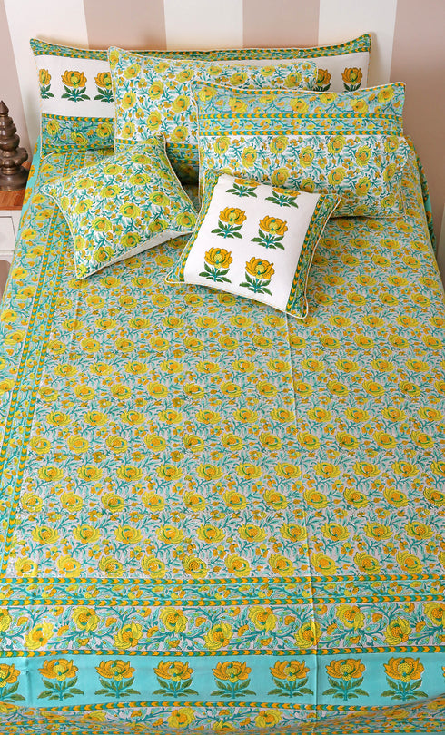 20s Cotton Cushion Cover in Floral Block Print