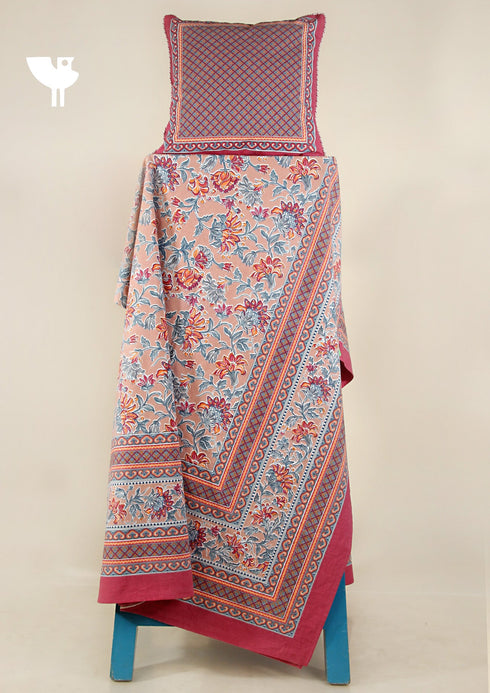 20s Cotton Bed Cover In Peach And Magenta Floral Print