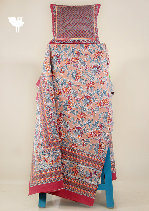 20s Cotton Bed Cover In Peach And Magenta Floral Print