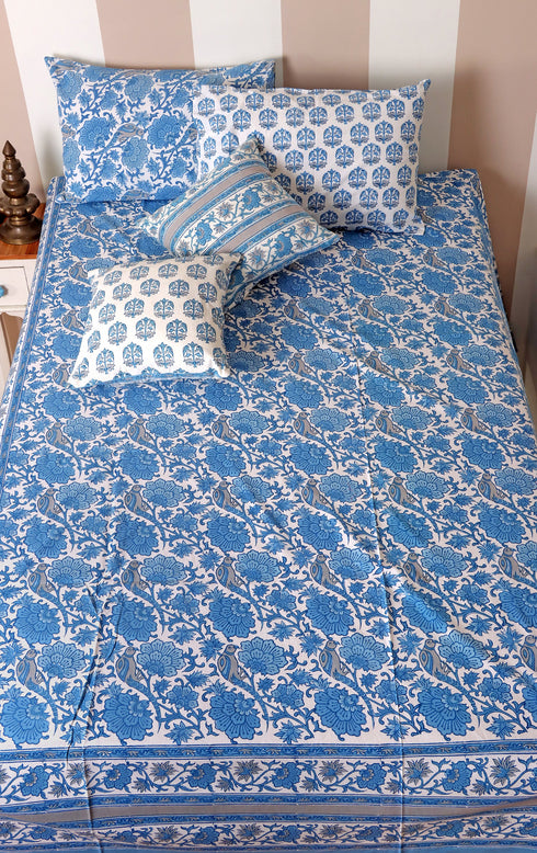 20s Cotton Bed Cover in Floral Block Print