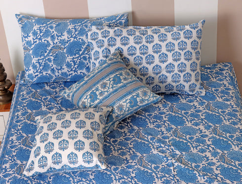 20s Cotton Bed Cover in Floral Block Print