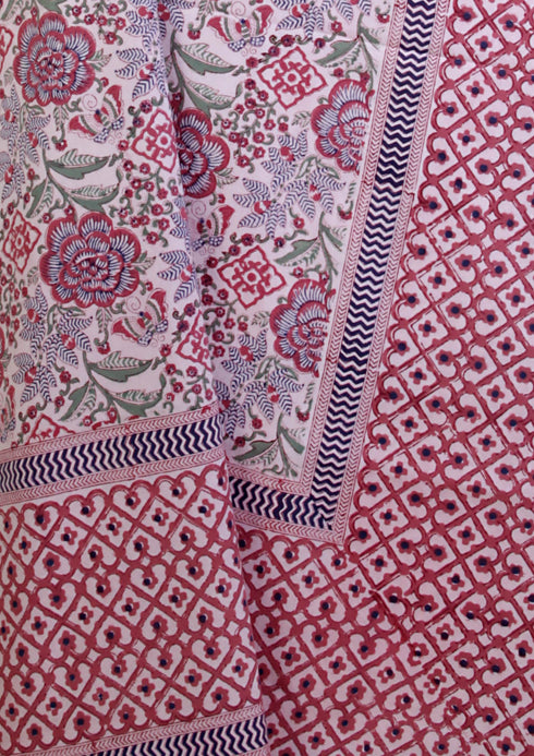20s Cotton Bed Cover in Floral Block Print