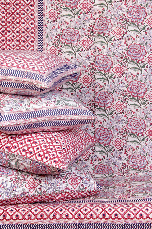 20s Cotton Bed Cover in Floral Block Print
