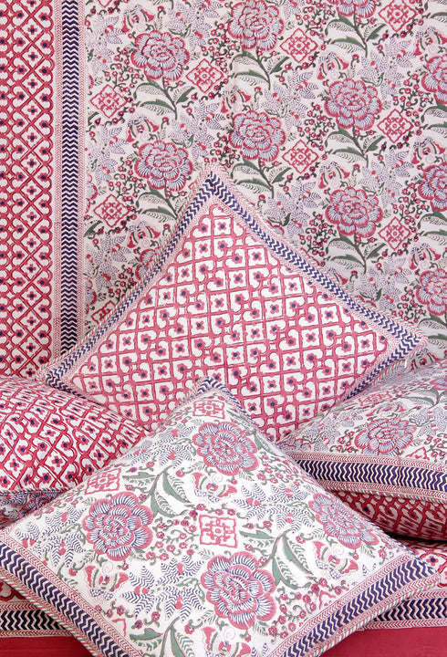 20s Cotton Bed Cover in Floral Block Print