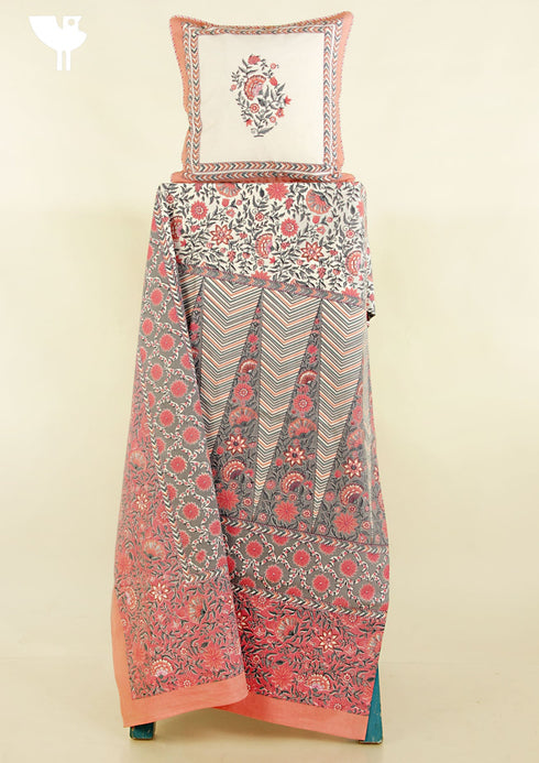 20s Cotton Bed Cover in Floral Block Print
