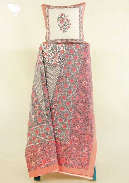 20s Cotton Bed Cover in Floral Block Print