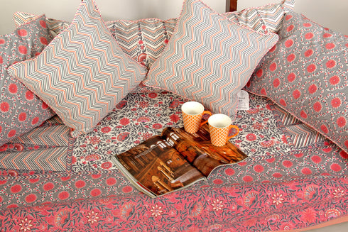 20s Cotton Bed Cover in Floral Block Print