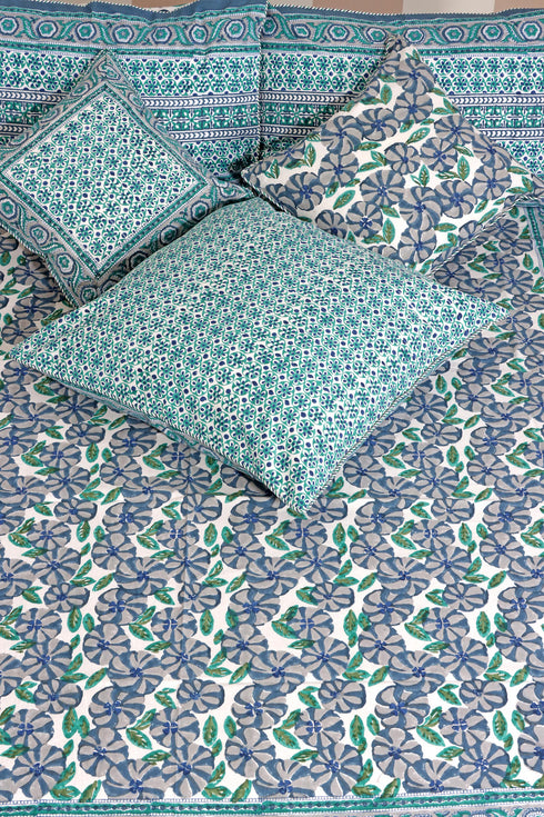 20s Cotton Bed Cover in Floral Block Print