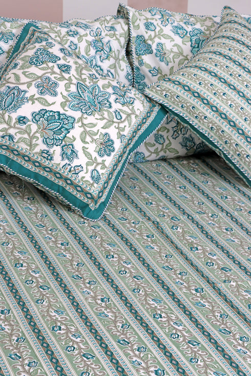 20s Cotton Bed Cover In Emerald Green Floral Print