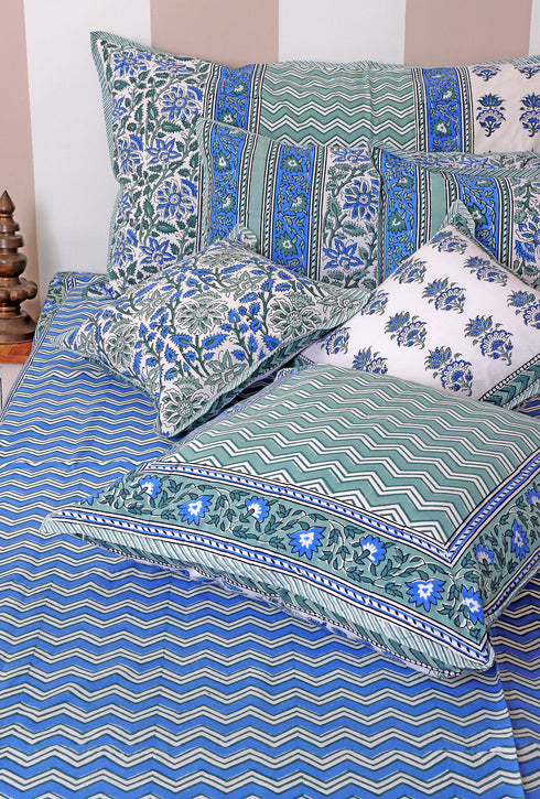 20s Cotton Bed Cover in Floral Block Print