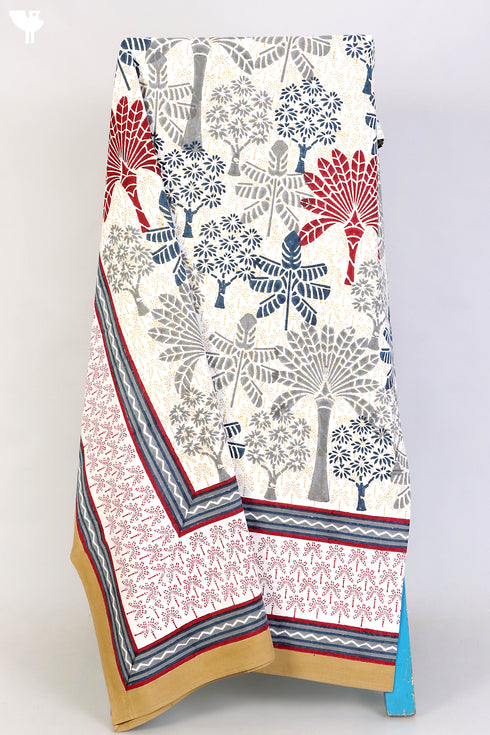 20s Cotton Bed Cover In Abstract Block Print