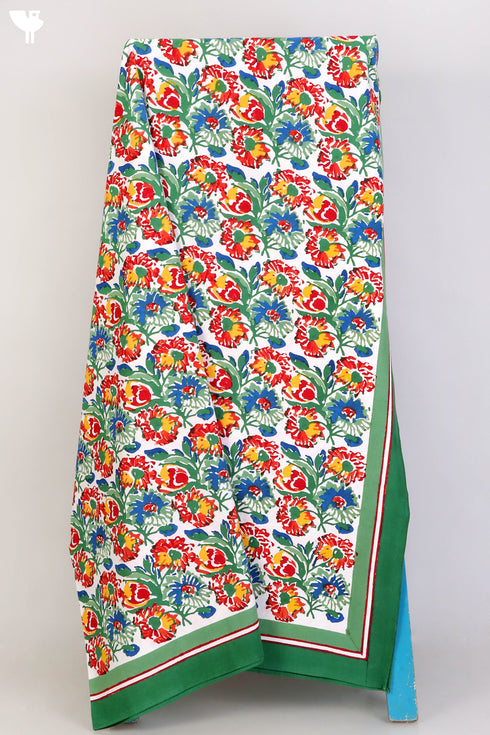 20s Cotton Bed Cover In Cobalt Blue And Grape Block Print