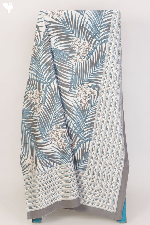 20s Cotton Bed Cover In Blue Grey Foliage Print