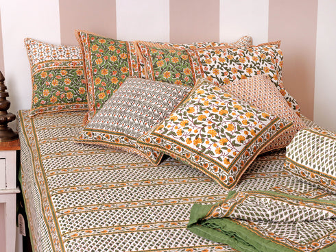 20s Cotton Lumbar Cushion Cover in Floral Block Print