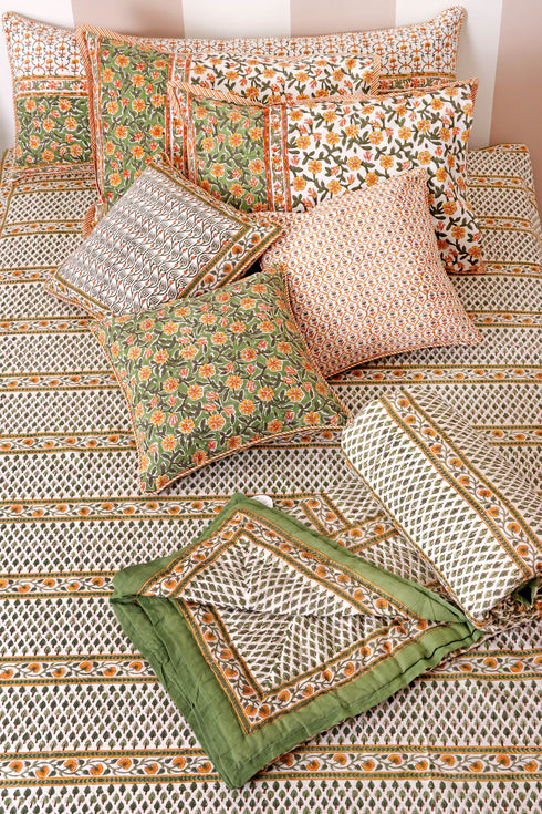 20s Cotton Lumbar Cushion Cover in Floral Block Print