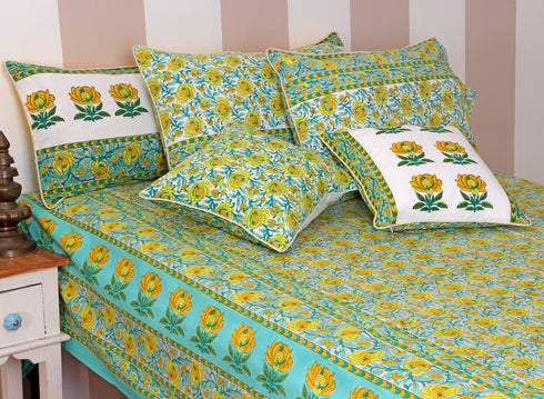 20s Cotton Lumbar Cushion Cover in Floral Block Print