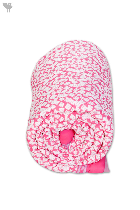 Mulmul Cotton Quilt In Pink Block Print