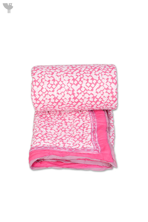 Mulmul Cotton Quilt In Pink Block Print