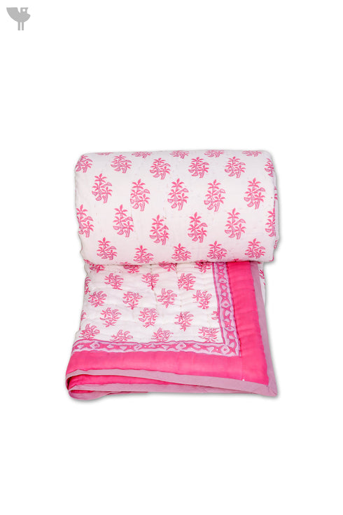 Mulmul Cotton Quilt In Pink Block Print