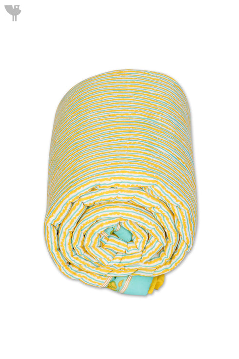 Mulmul Cotton Quilt In Striped Block Print