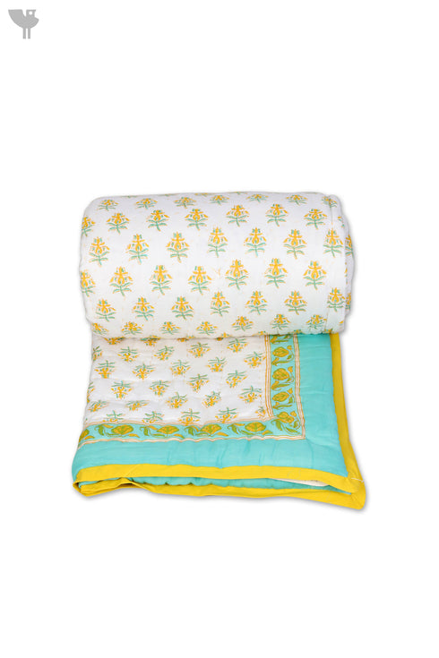 Mulmul Cotton Quilt In Striped Block Print