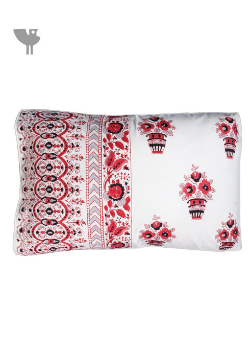 40s Cotton Pillow Cover in Red Block Print with Magji Flap