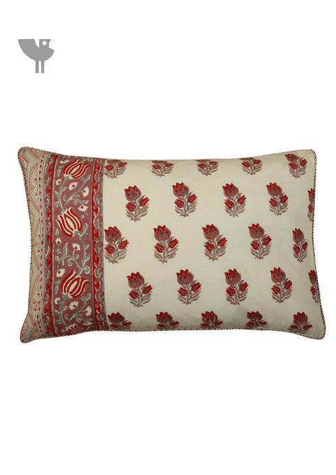 40s Cotton Pillow Cover In Tomato Red and Dusty Pink Floral Block Print