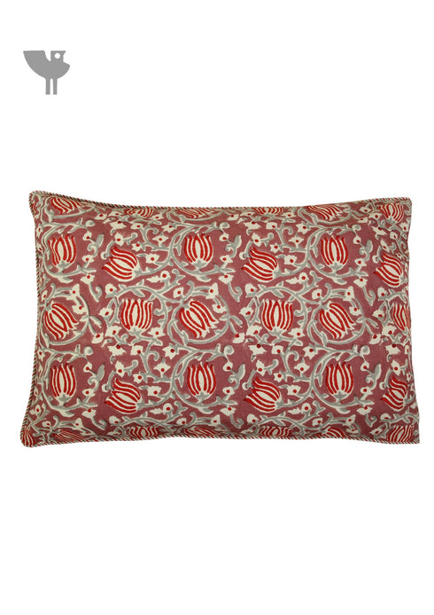 40s Cotton Pillow Cover In Tomato Red and Dusty Pink Floral Block Print