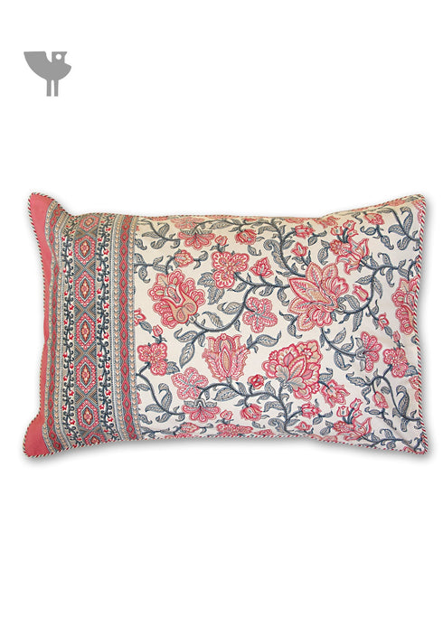40s Cotton Pillow Cover In Cloud Grey and Rose Pink Floral Print