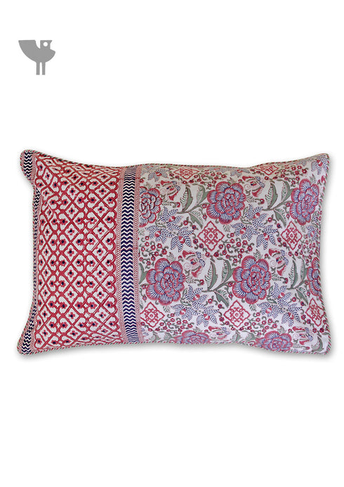 40s Cotton Pillow Cover in Floral Block Print