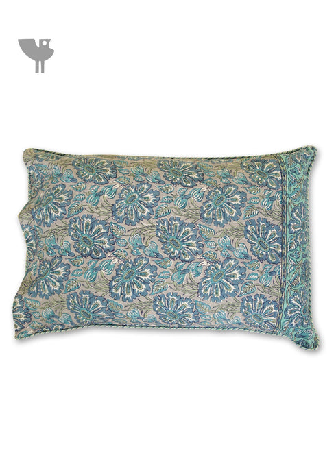 40s Cotton Pillow Cover in Floral Block Print