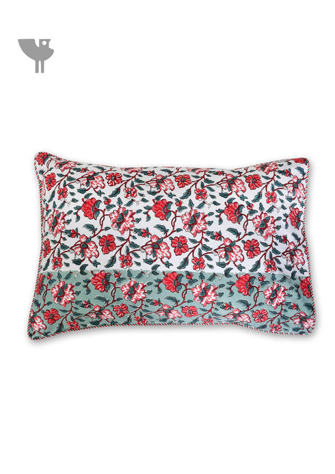 40s Cotton Pillow Cover in Floral Block Print
