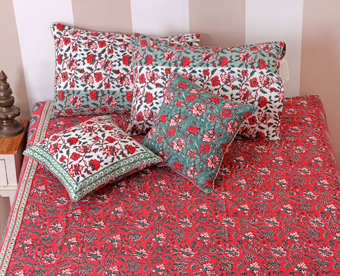 40s Cotton Pillow Cover in Floral Block Print