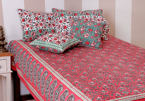40s Cotton Pillow Cover in Floral Block Print