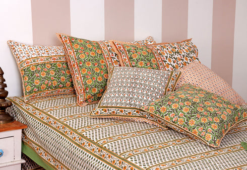 40s Cotton Pillow Cover in Floral Block Print