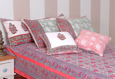 40s Cotton Pillow Cover in Floral Block Print
