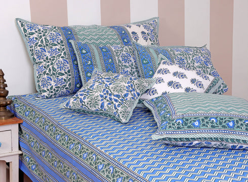 40s Cotton Pillow Cover in Floral Block Print