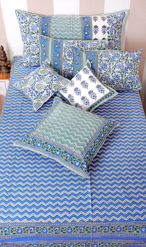 40s Cotton Pillow Cover in Floral Block Print