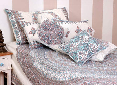 40s Cotton Pillow Cover In Geometric Block Print