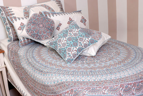 40s Cotton Pillow Cover In Geometric Block Print