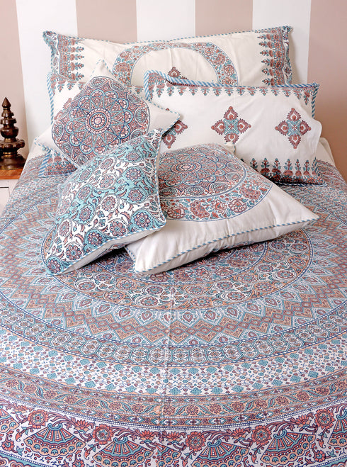 40s Cotton Pillow Cover In Geometric Block Print