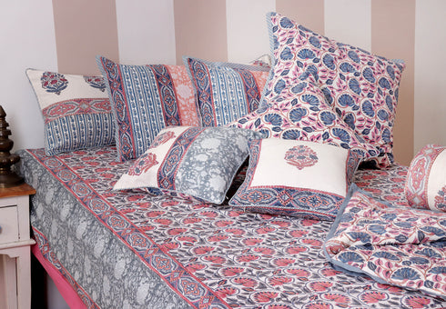 20s Cotton Bed Cover in Floral Block Print