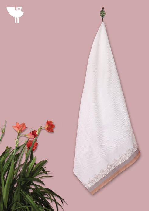 Handloom Cotton Bath Towel With Block Printed Border