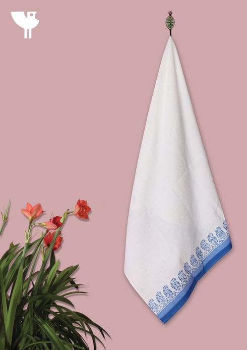 Handloom Cotton Bath Towel With Block Printed Border