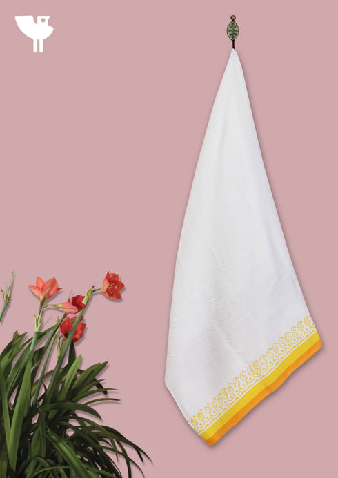 Handloom Cotton Bath Towel With Block Printed Border