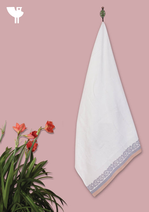 Handloom Cotton Bath Towel With Block Printed Border